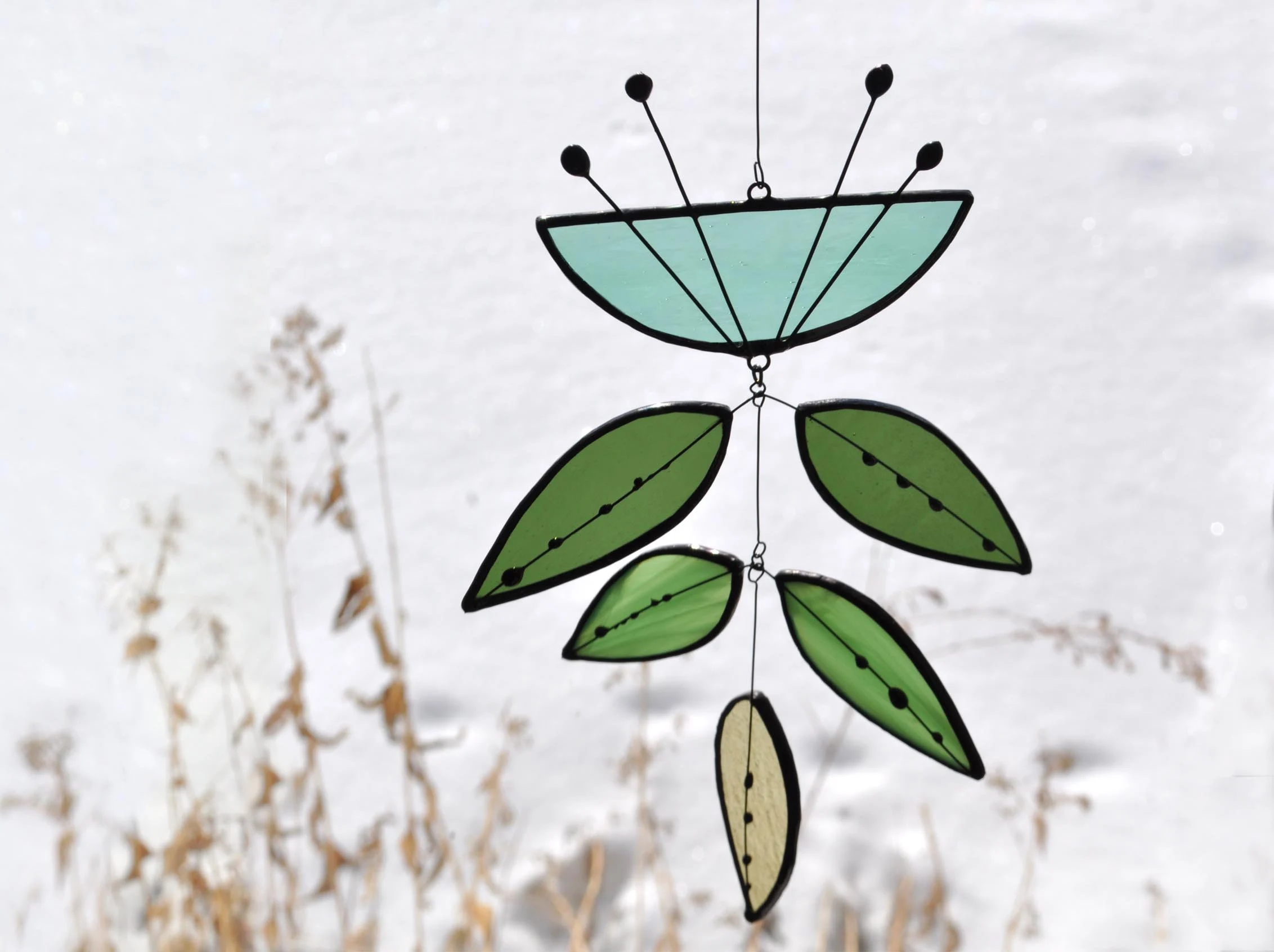 Stained Glass Blue Flower, Handmade Suncatcher, Glass Mobile