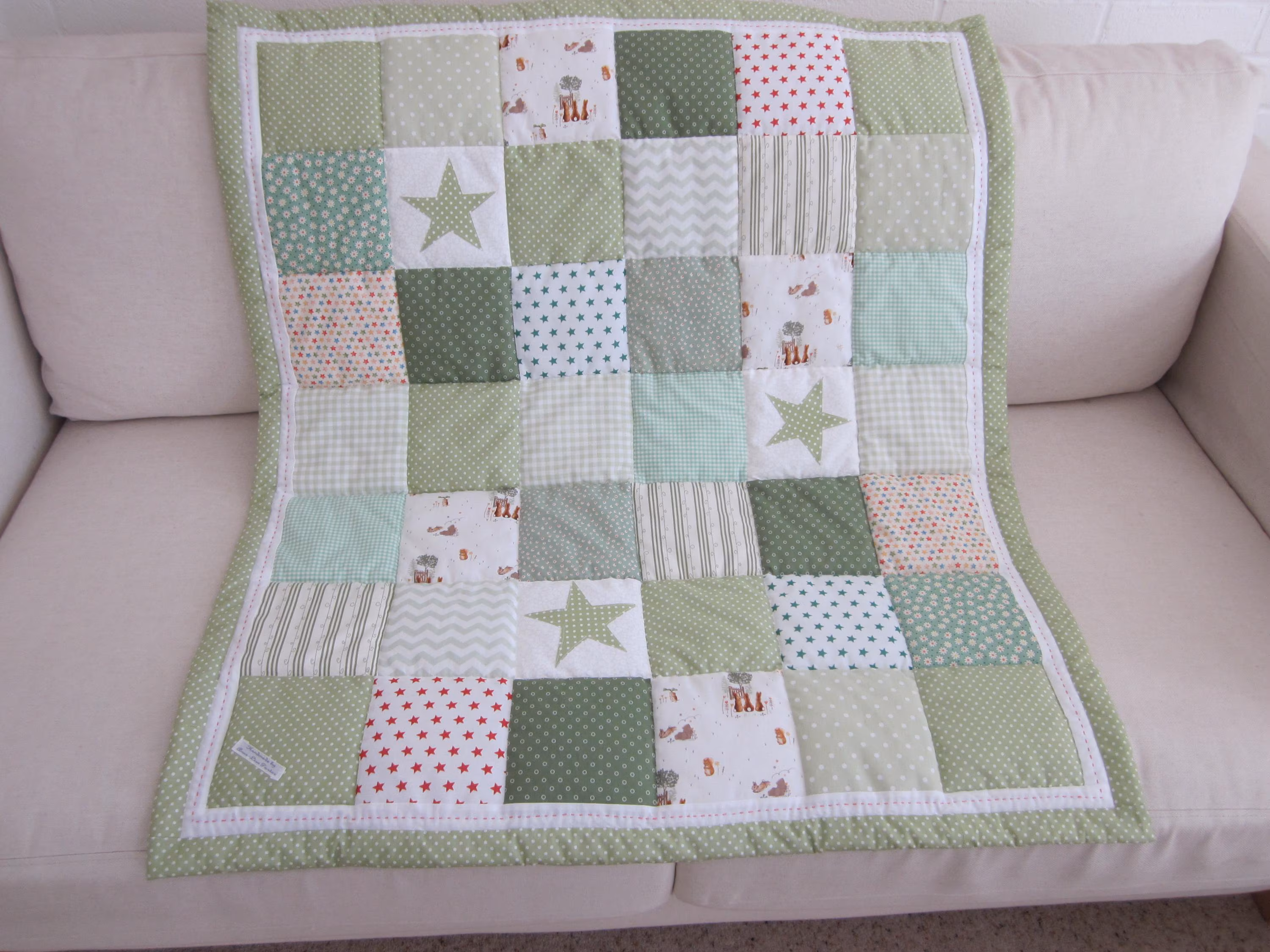 Handmade Patchwork Baby Cot Quilt with Beatrix Potter Fabric