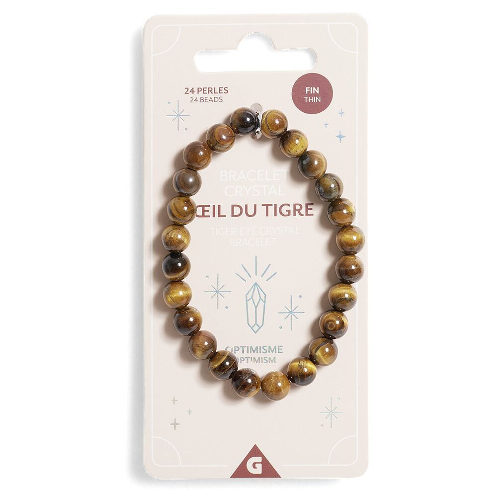 Bracelet crystal large 26 perles oeil du tigre marron - Optimisme