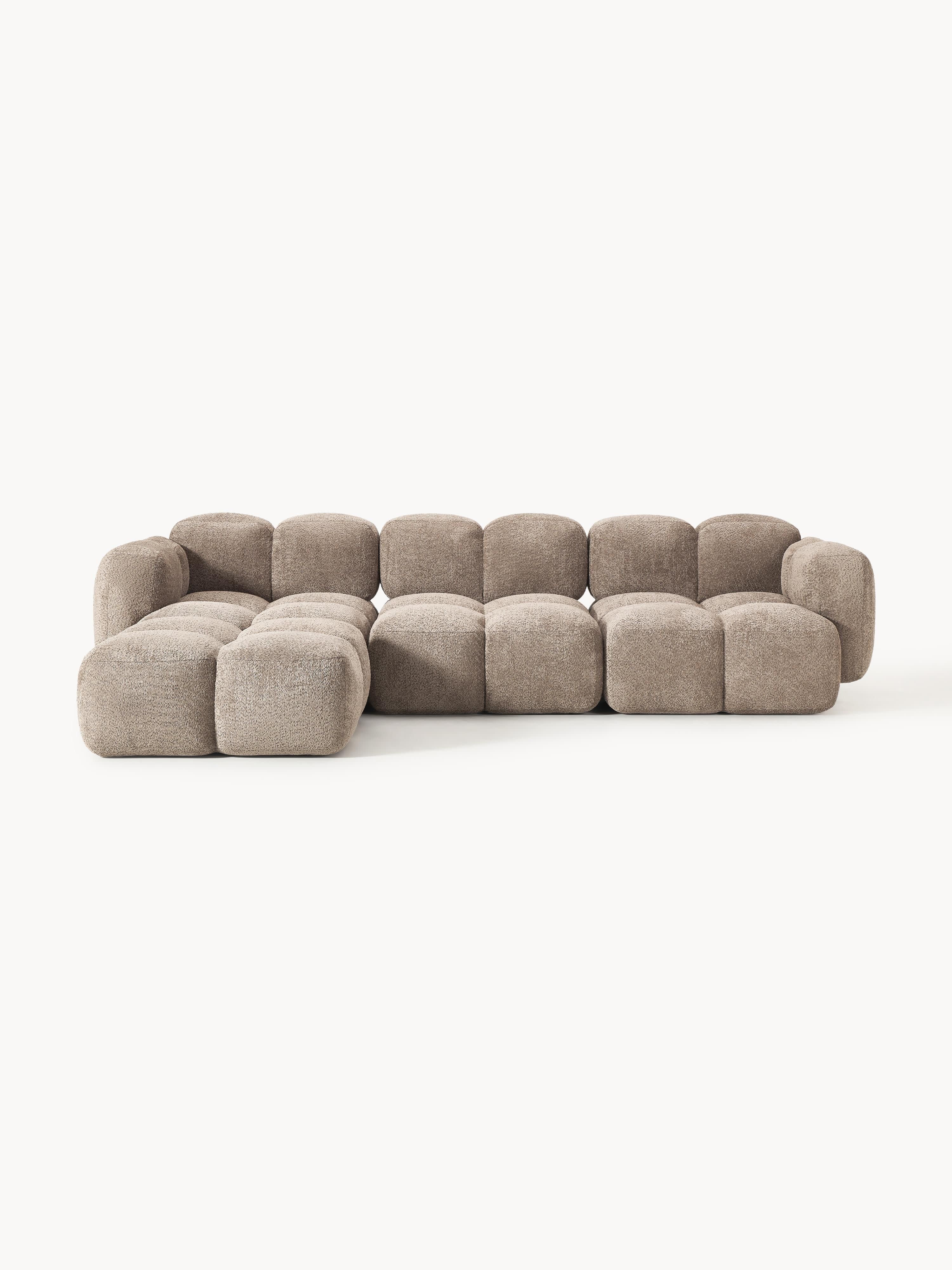 Modulares Sofa Tayla (4-Sitzer) aus Teddy-Bouclé mit Hocker (links/rechts)