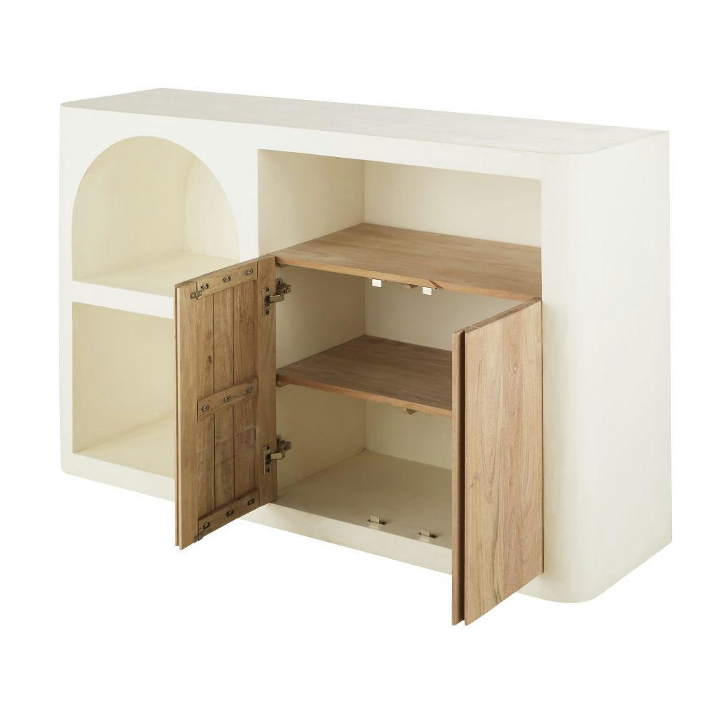 Sartene - Bibliothèque basse 2 portes 1 niche blanc crème