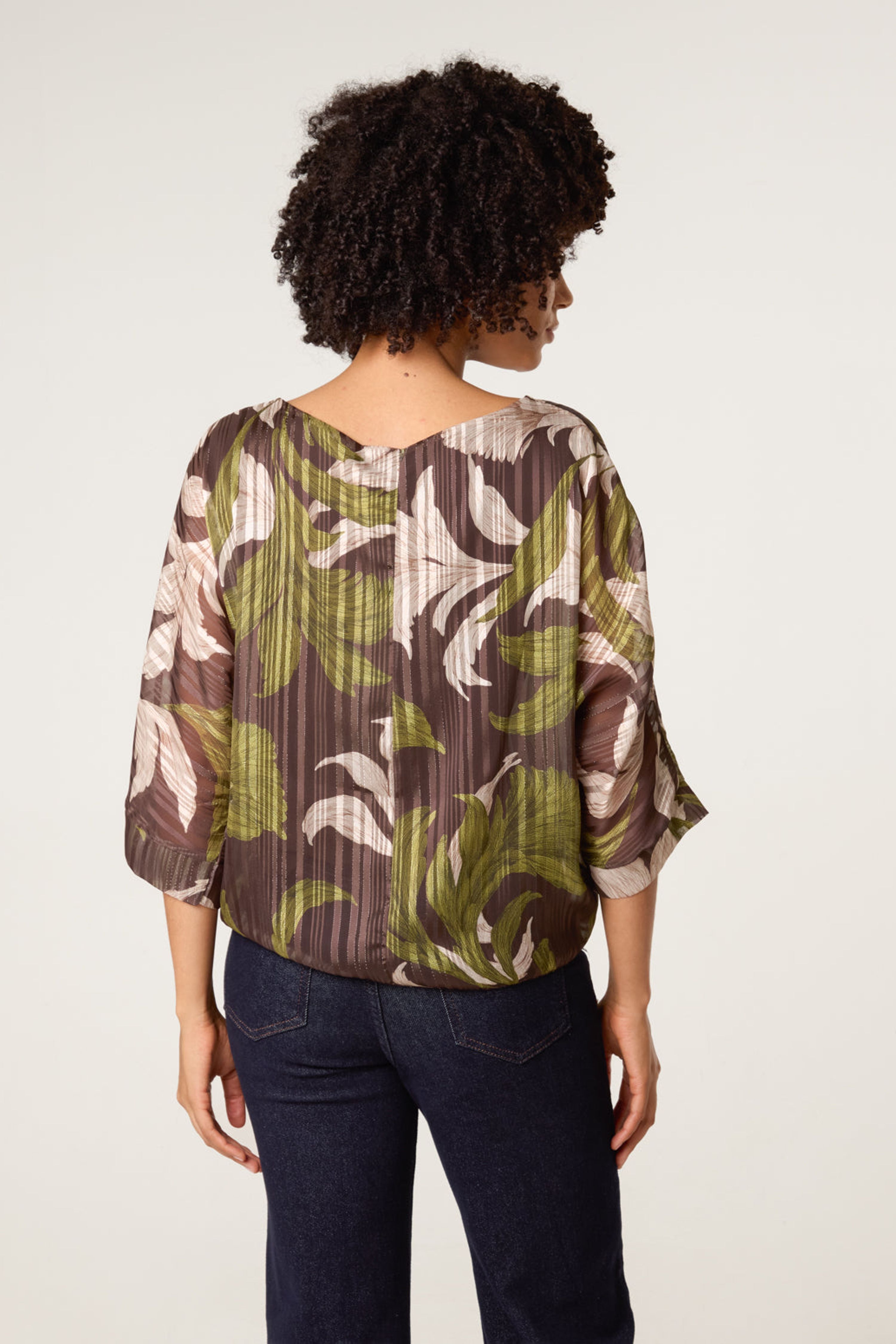 Blue Vanilla Brown Tie Knit Metallic Chiffon Top