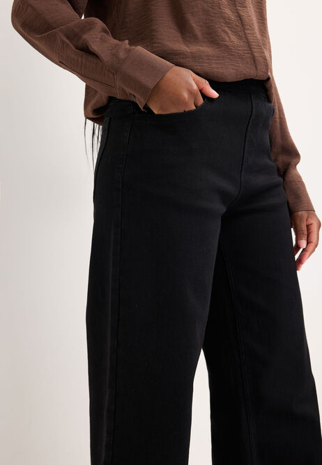 Womens Black Stretch Wide Leg Pull On Jeans