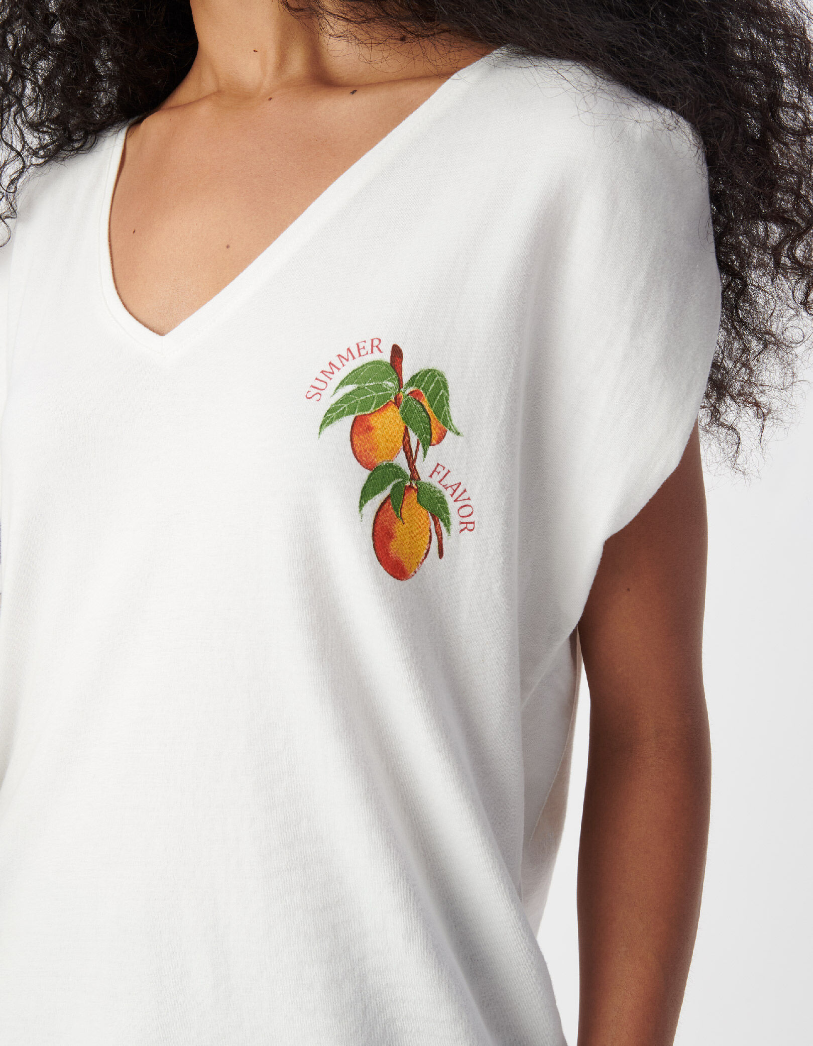Tee-shirt col V blanc visuel fruits Femme