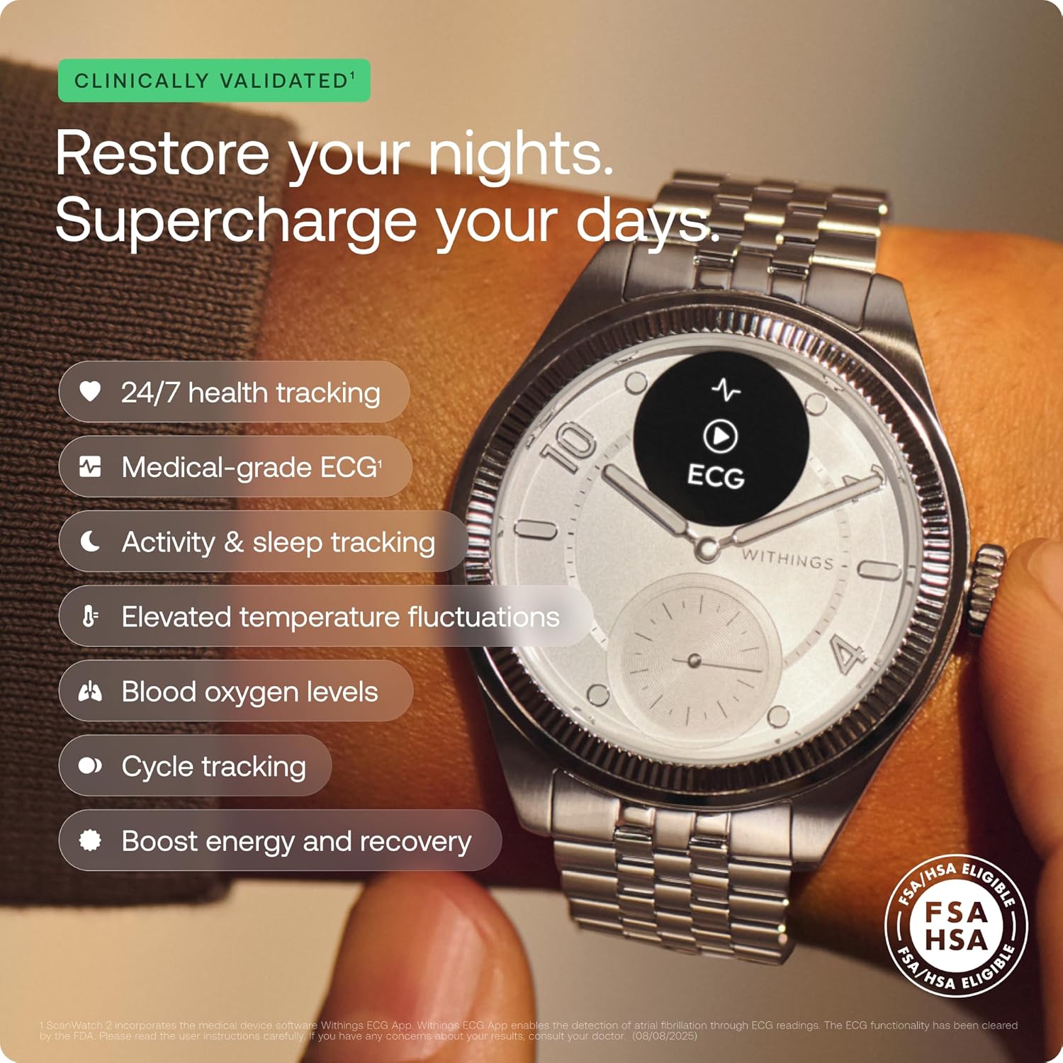 Withings ScanWatch Nova Brilliant Health Smart Watch for Women/Men with ECG, SPO2, Temperature, Sleep, Respiratory Health, Menstrual Cycle Tracker, 30D Battery