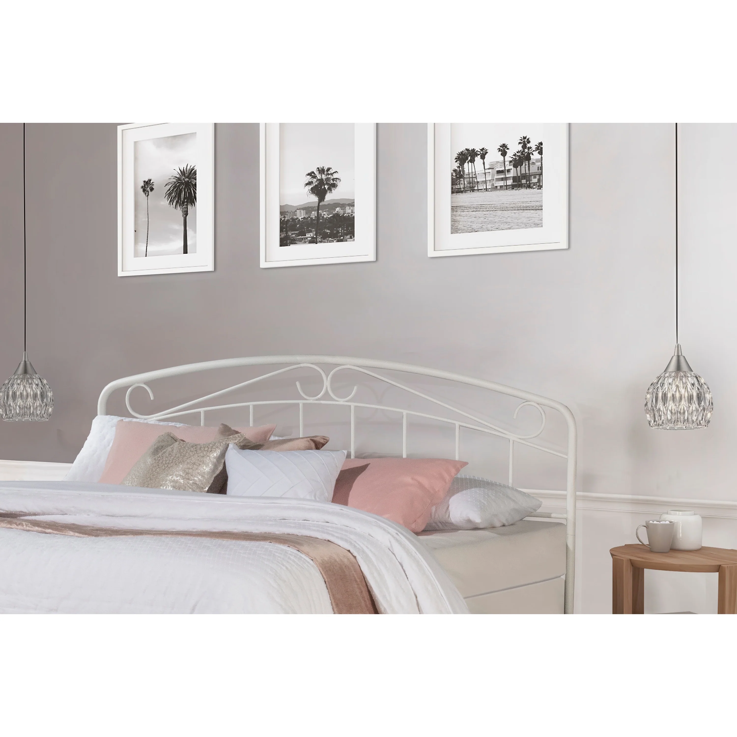 Porch & Den Neugebauer White Metal Arched Scroll Design Headboard