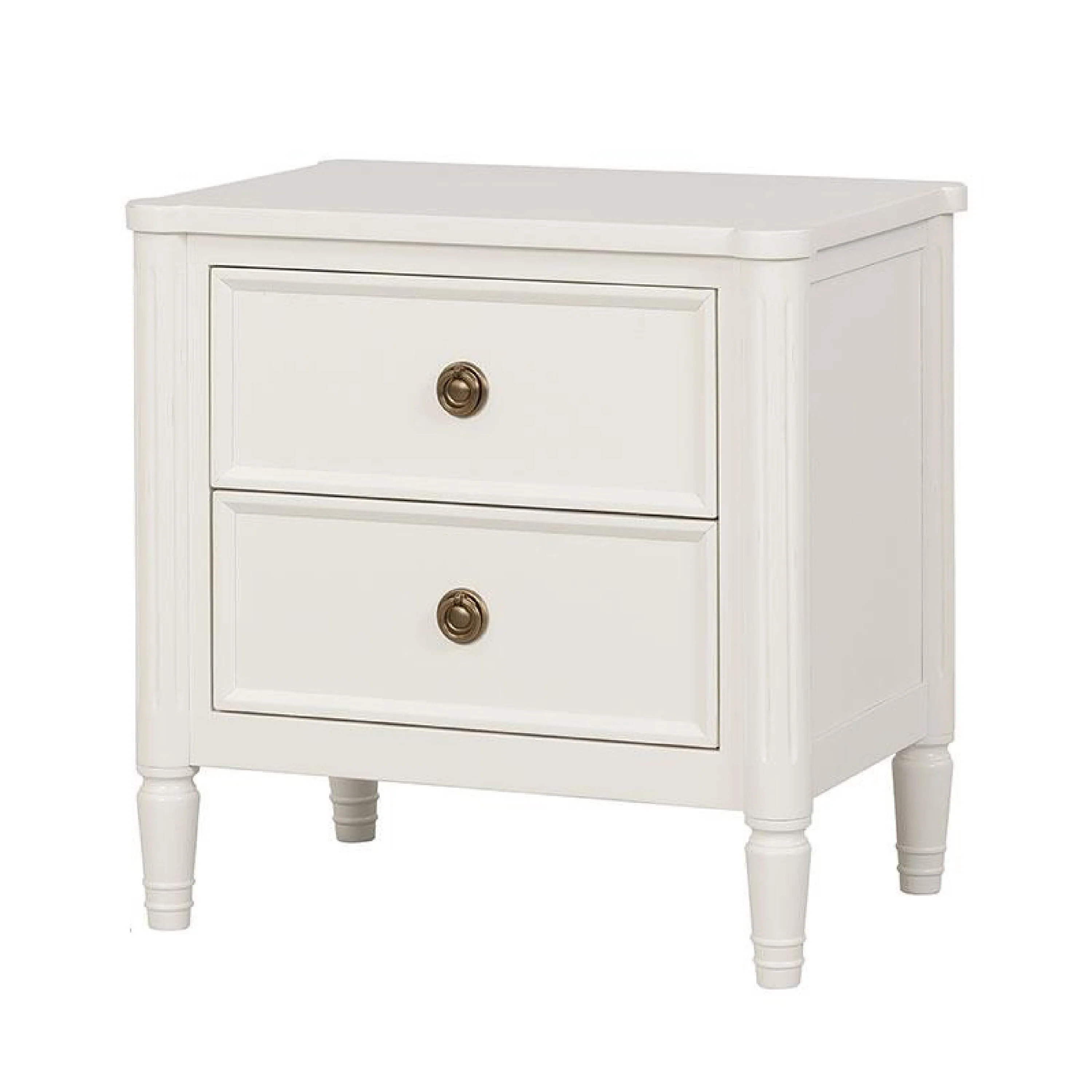 Alta Nightstand, 2 Drawers, USB A-C, Gold, White Solid Wood, 26 Inch