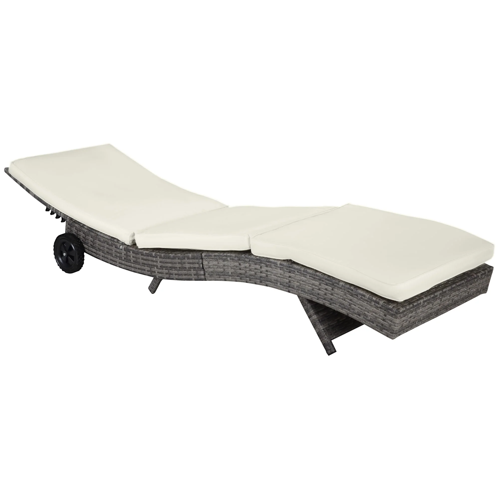Outdoor Rattan Chaise Lounge Chair Patio Sun Lounger with Wheels, Adjustable Backrest and Cushions