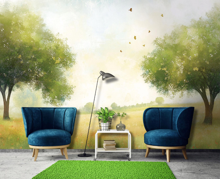 Fototapeta Łąka 3D Drzewa Natura Zielony Na Ścianę Sypialnia Salon 250X175