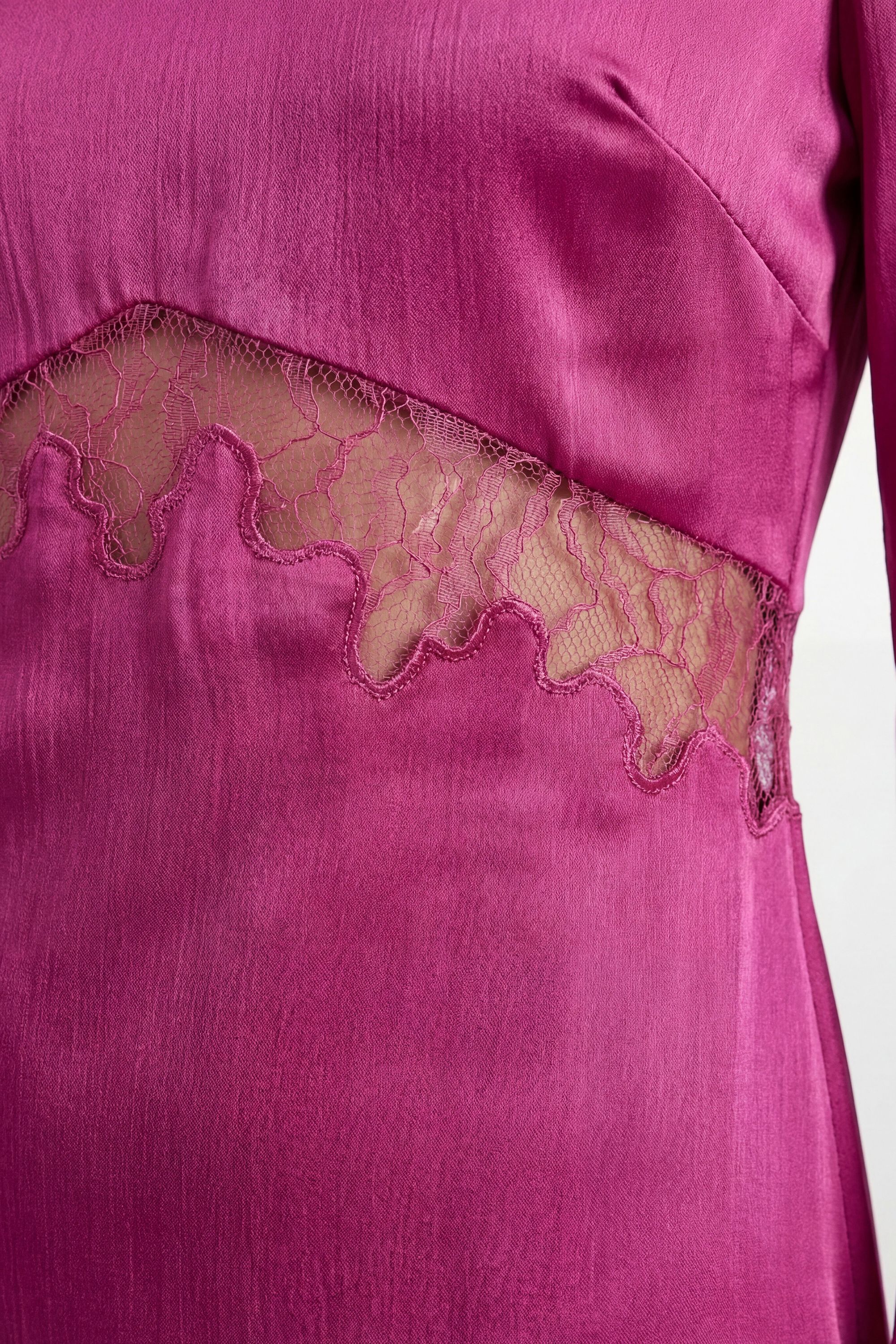 Warehouse Fluted Sleeve Satin Lace Insert Midi Dress