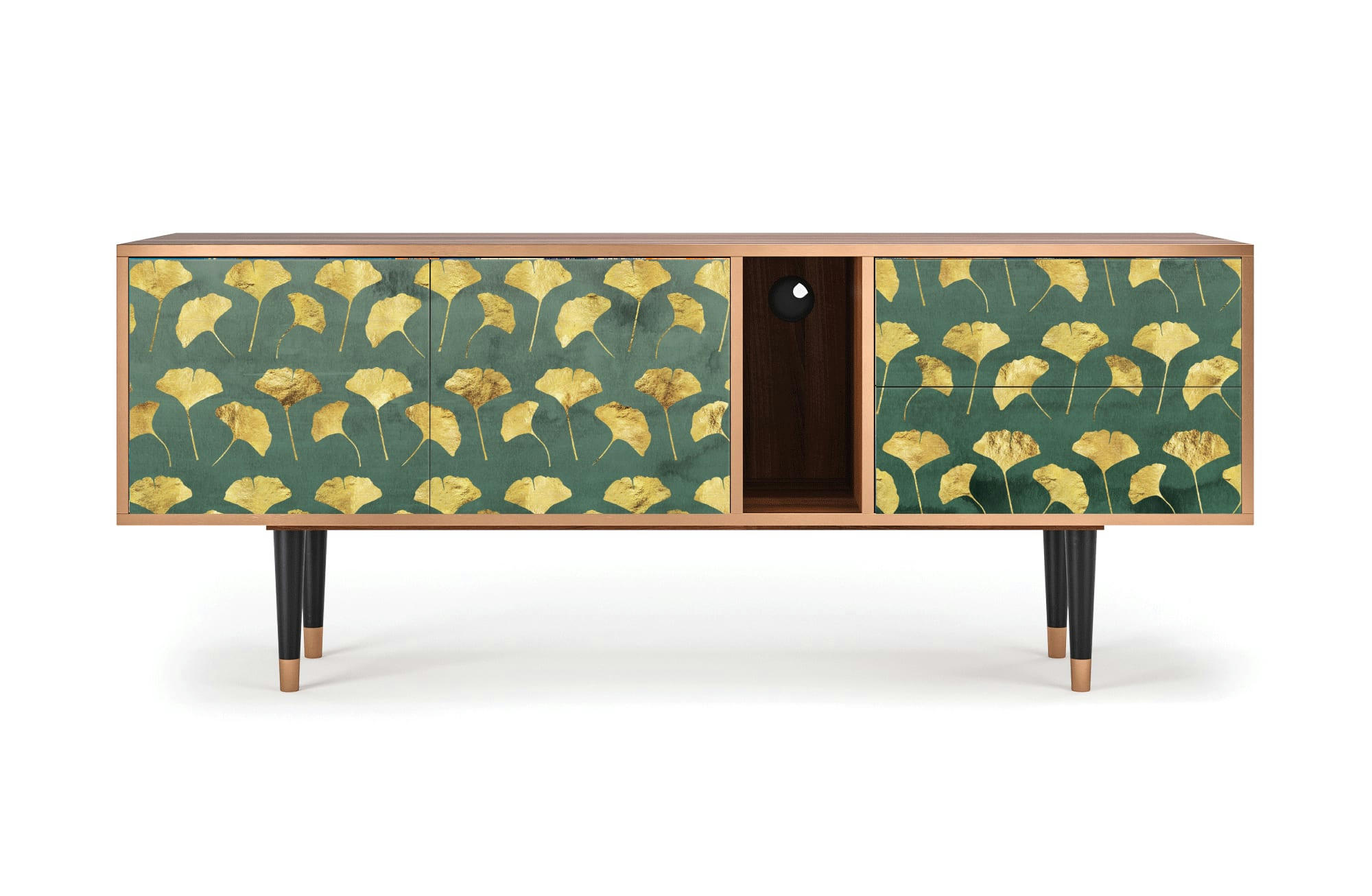 GINGKO LEAVES - Meuble TV  vert et jaune 2 tiroirs et 2 portes L 170 cm