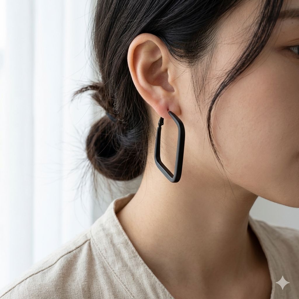 The Colourful Aura Gold Square Geometric Large Dainty Threader Statement Hoop Earrings