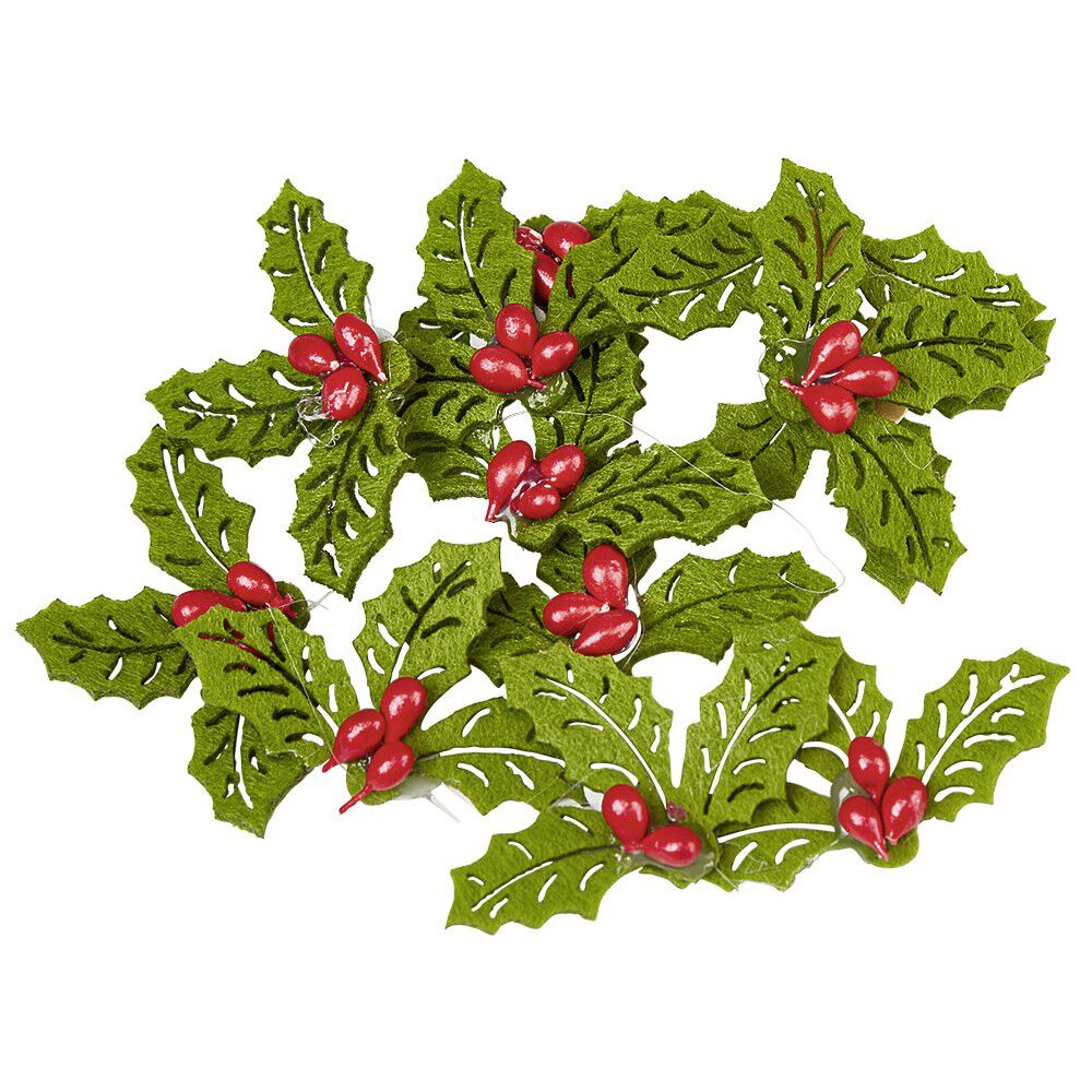 Décoration houx No&euml;l vert et rouge x12
