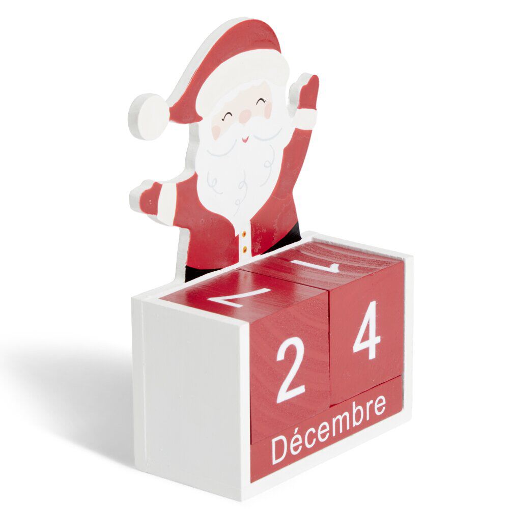 Calendrier de No&euml;l à poser cubes en bois avec Père No&euml;l H15cm