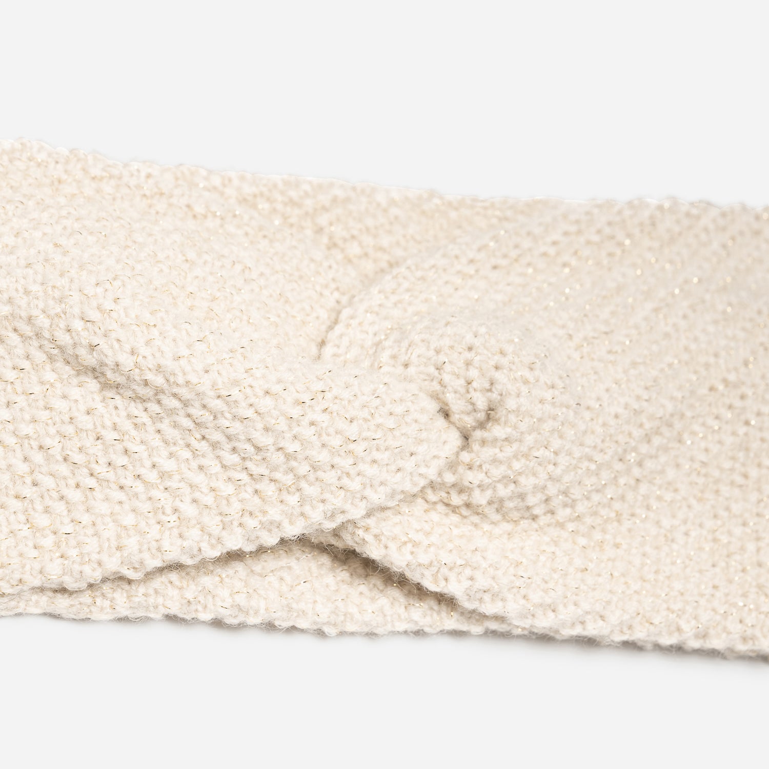 Headband écru pailleté en tricot avec nœud fixe