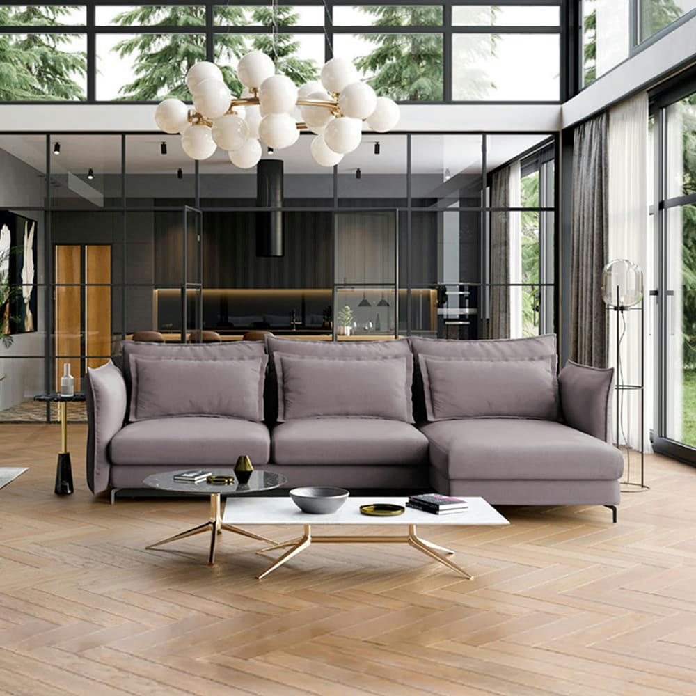 VERDURO - Canapé 3 places velours angle droit gris foncé