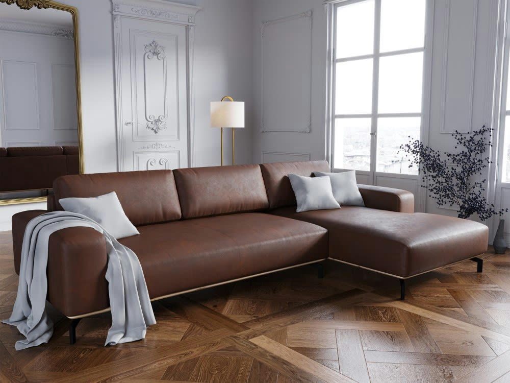 MARC - Canapé d'angle 5 places en cuir cognac