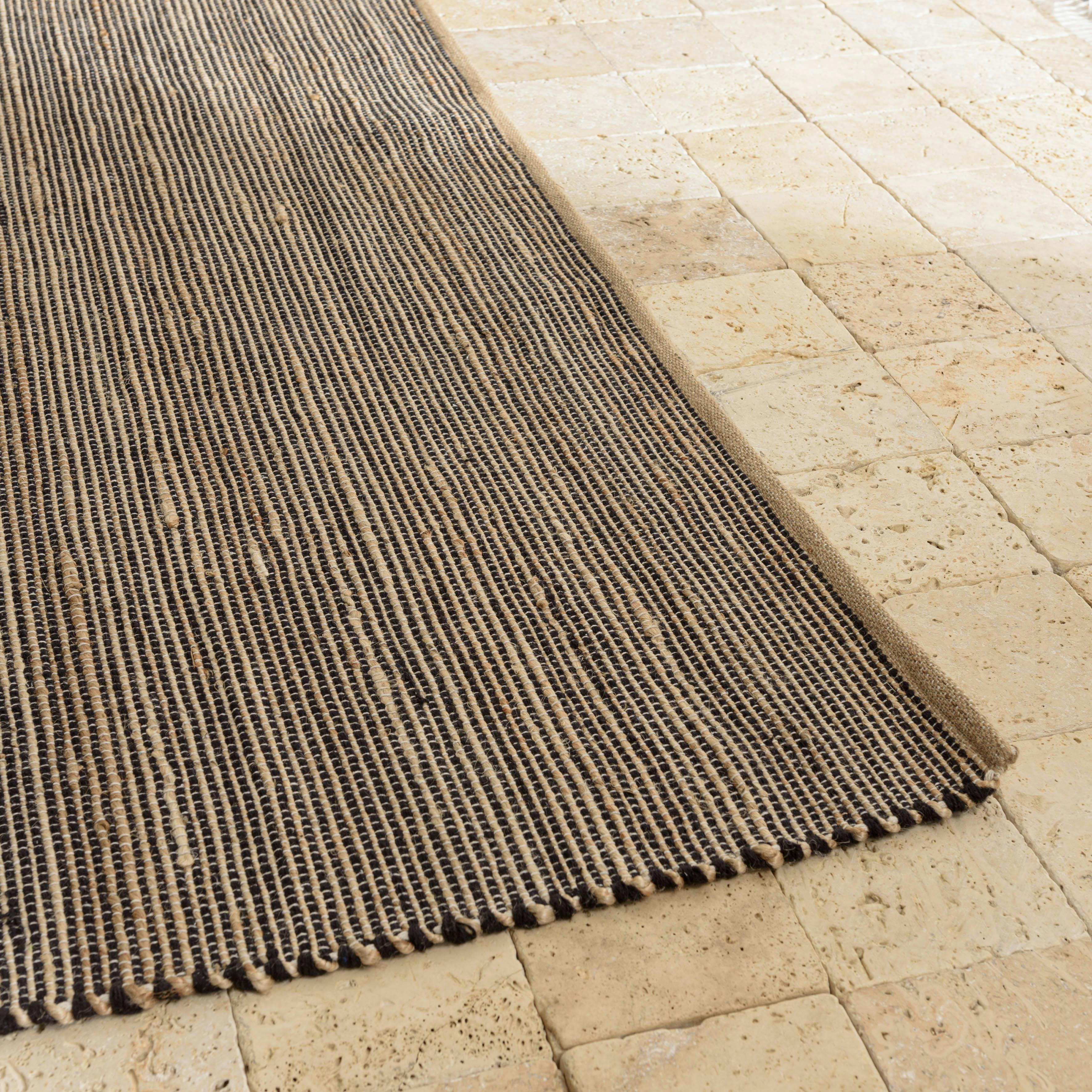 Tapis rectangulaire 160 x 230 cm jute et coton marron / noir
