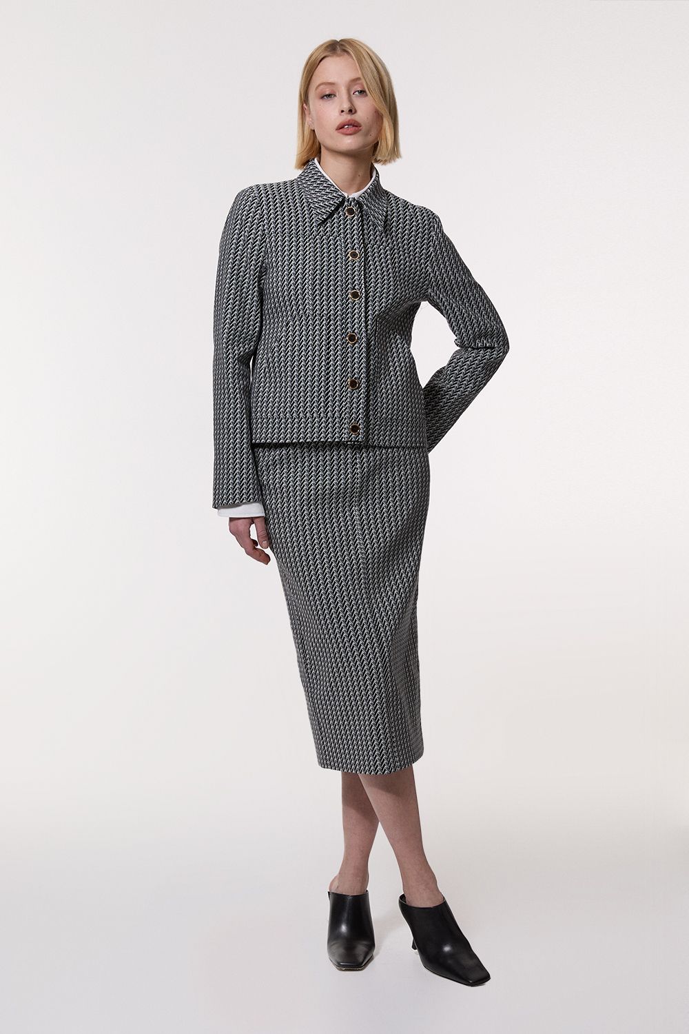 KarenMillen Jacquard Single Breasted Tailored Blazer