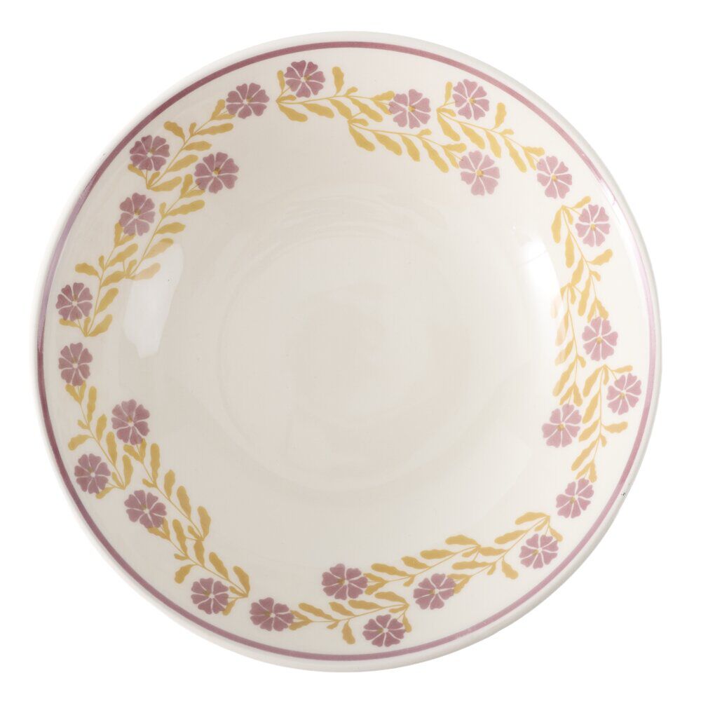Assiette creuse ronde Berthie céramique motif végétal vert et blanc Ø14xH5cm