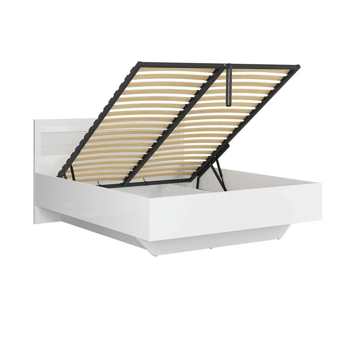 - Lit coffre 160x200 sommier inclus blanc laqué