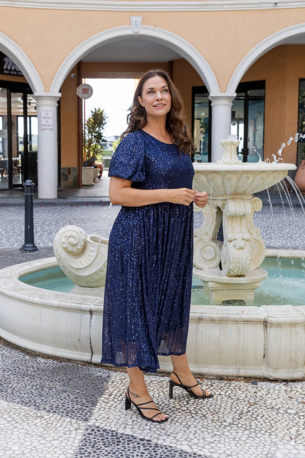 Glimmer Sequin Midi Dress in Navy