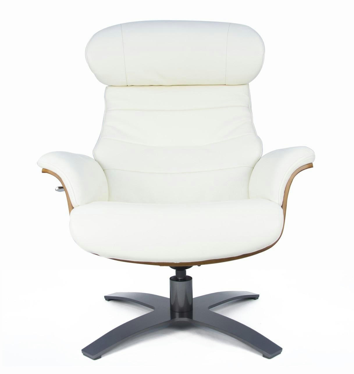 VÉGA - Fauteuil en cuir et bois chêne naturel - Cuir Blanc