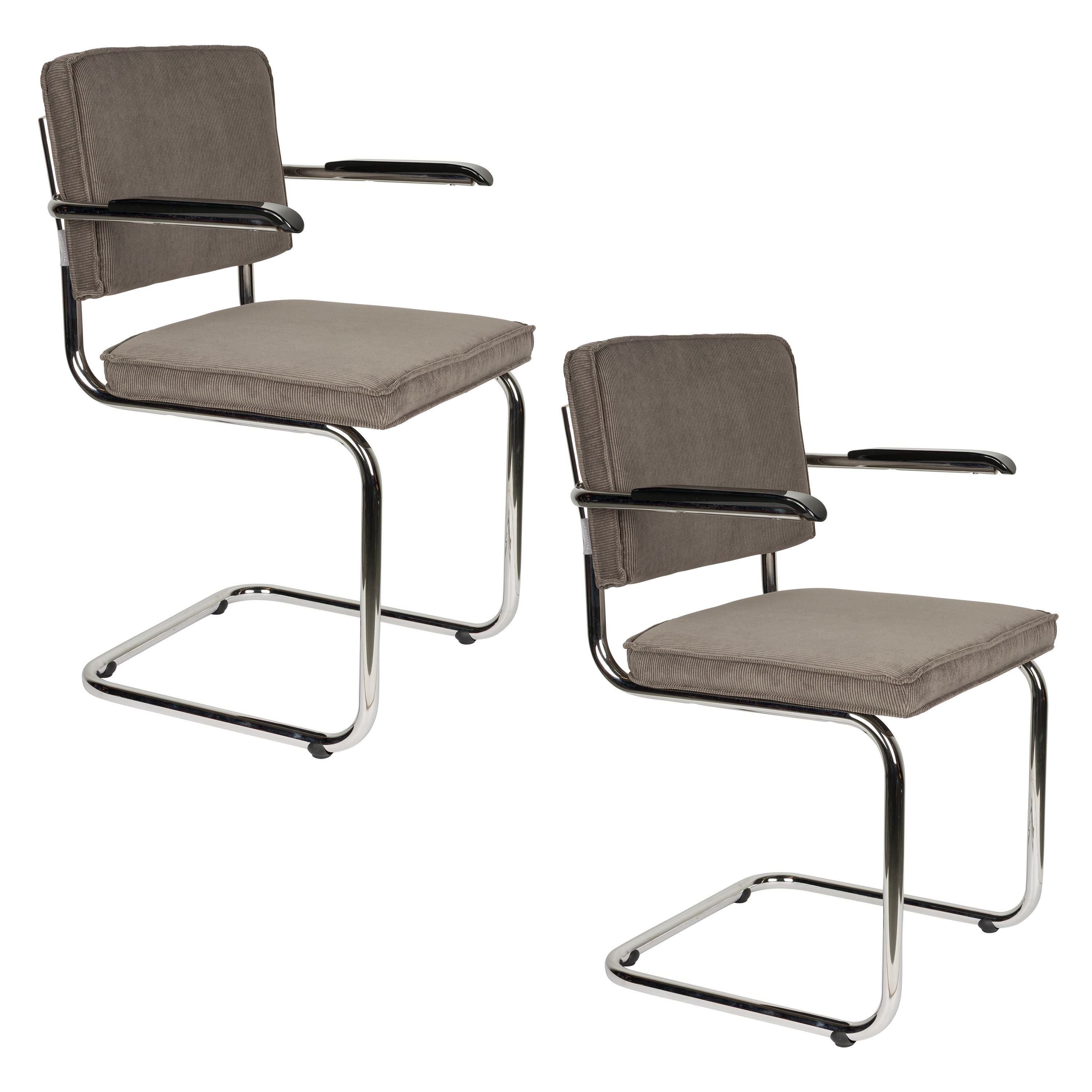 Zuiver Ridge Rib Eetkamerstoelen Armleuning Grijs - Set van 2