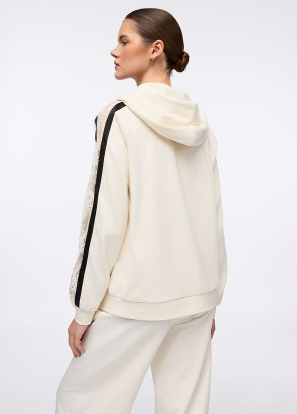 Felpa in cotone con pizzo