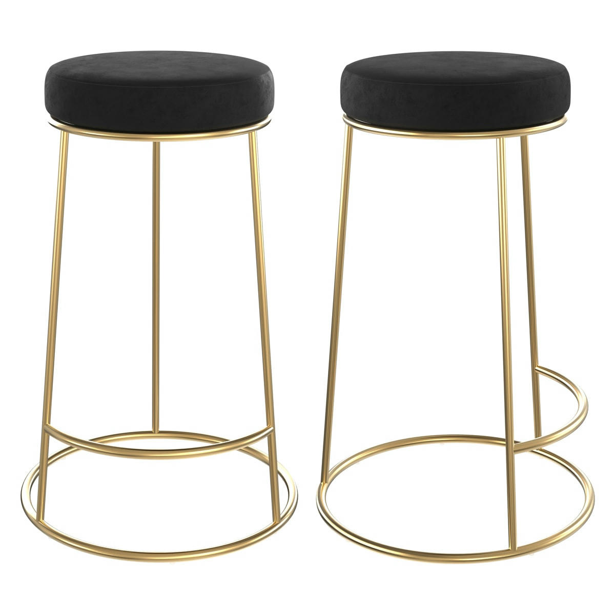 KENDAL - Tabouret de bar mi-hauteur en velours noir 63 cm (lot de 2)