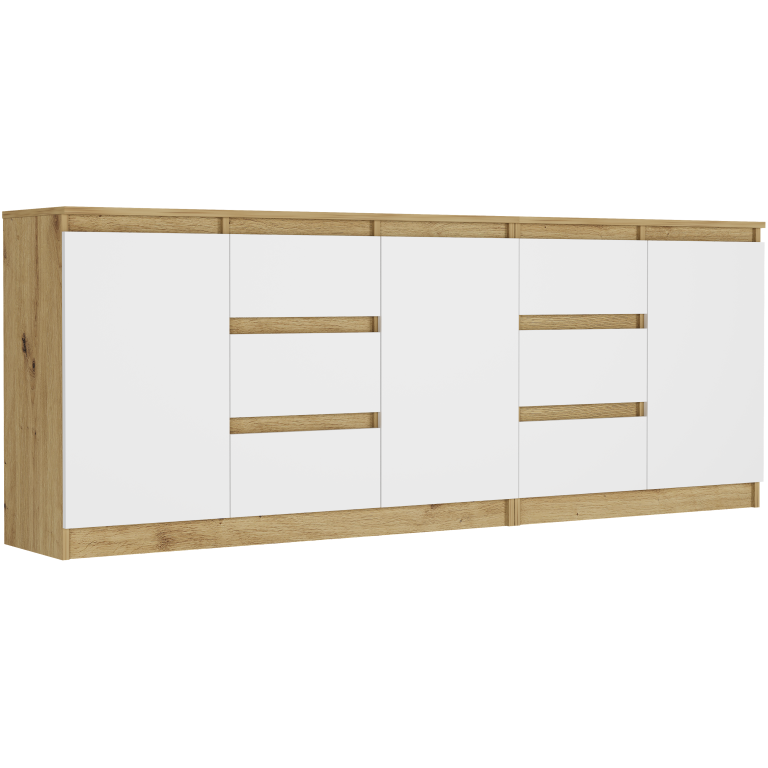 Komoda zestaw 200cm 6 szuflad 3 drzwi FRAMIRE R-200-S6 artisan mix bialy