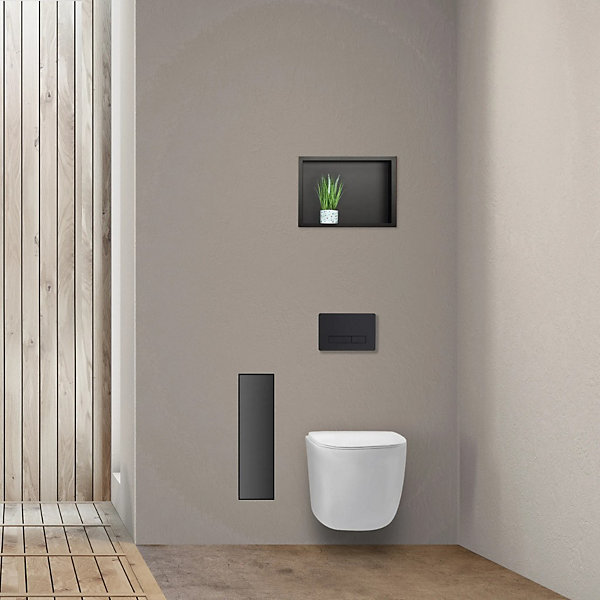 Balneo Armoire encastrée pour brosse WC gauche verre noir 68,2 cm
