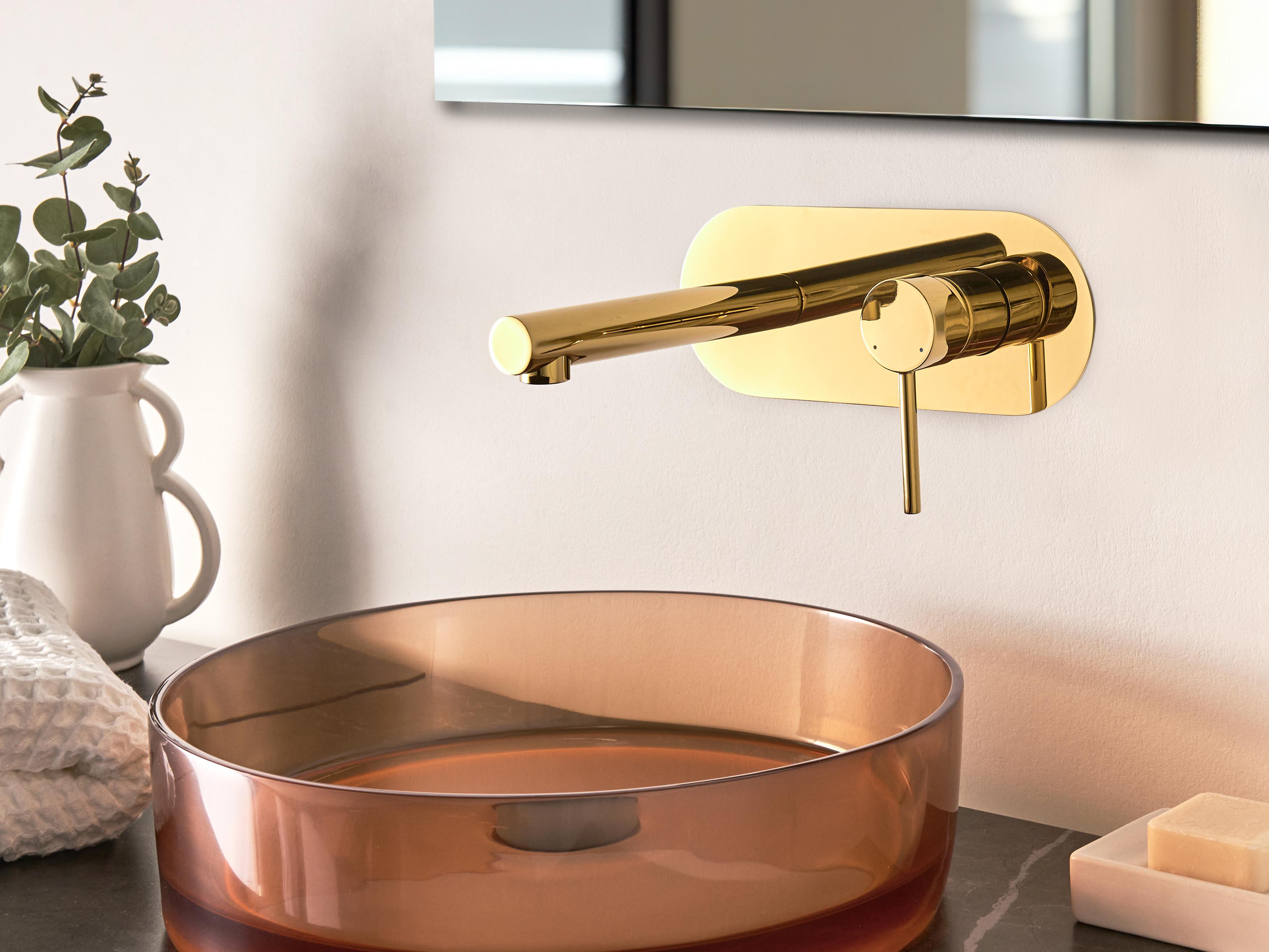 Wall Mounted Basin Mixer Tap CLAVIJO Brass Gold