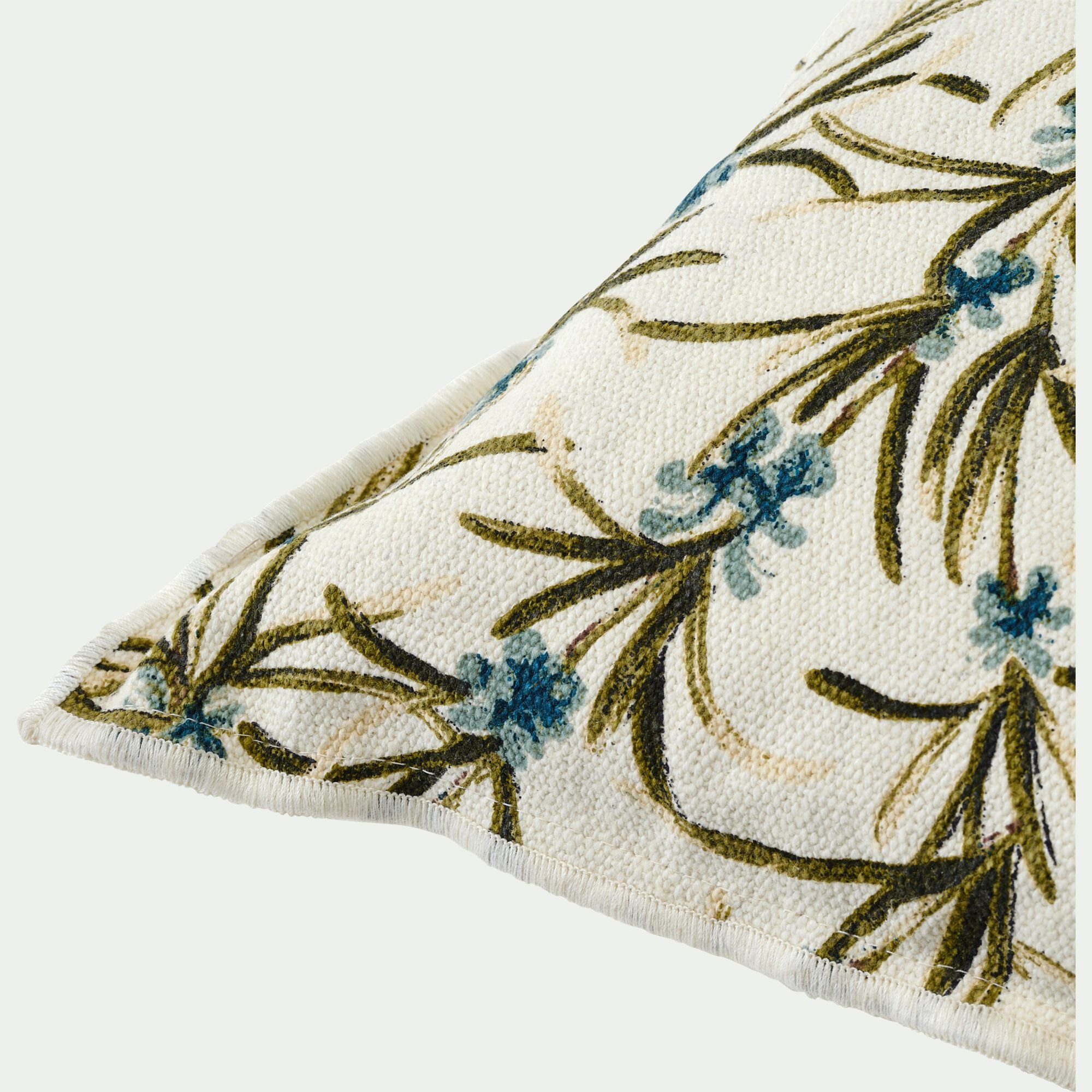 ROMARIN - Coussin motif romarin en coton 45x45cm - blanc