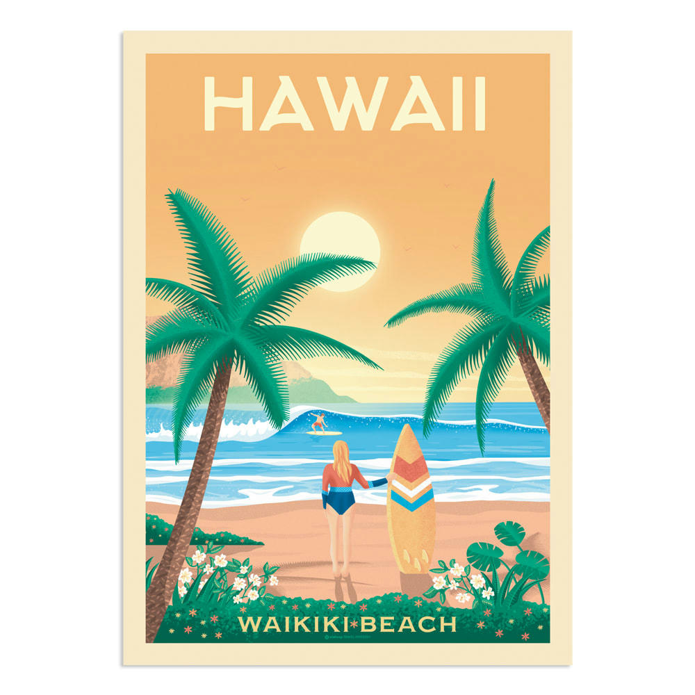 - Affiche Hawaii Waikiki  30x40 cm