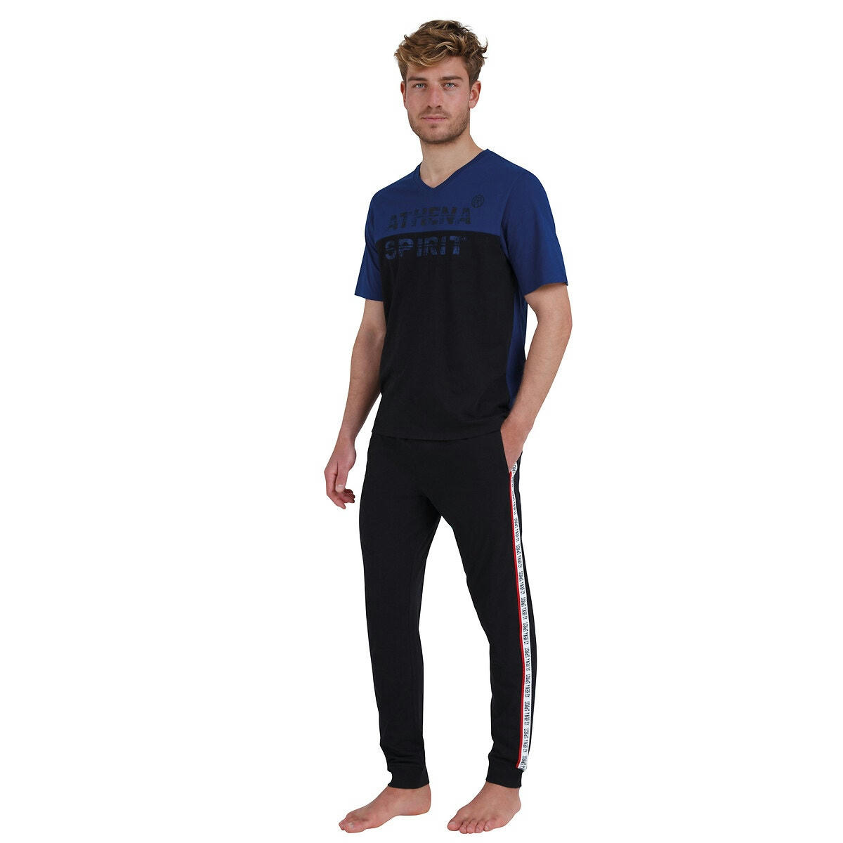 Pyjama encolure ronde, pantalon slim