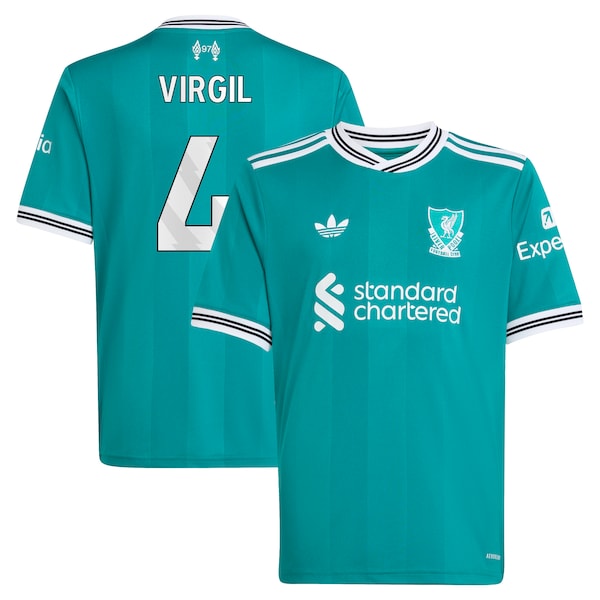 Virgil van Dijk Liverpool adidas Youth 2025/26 Third Replica Player Jersey - Green/Red