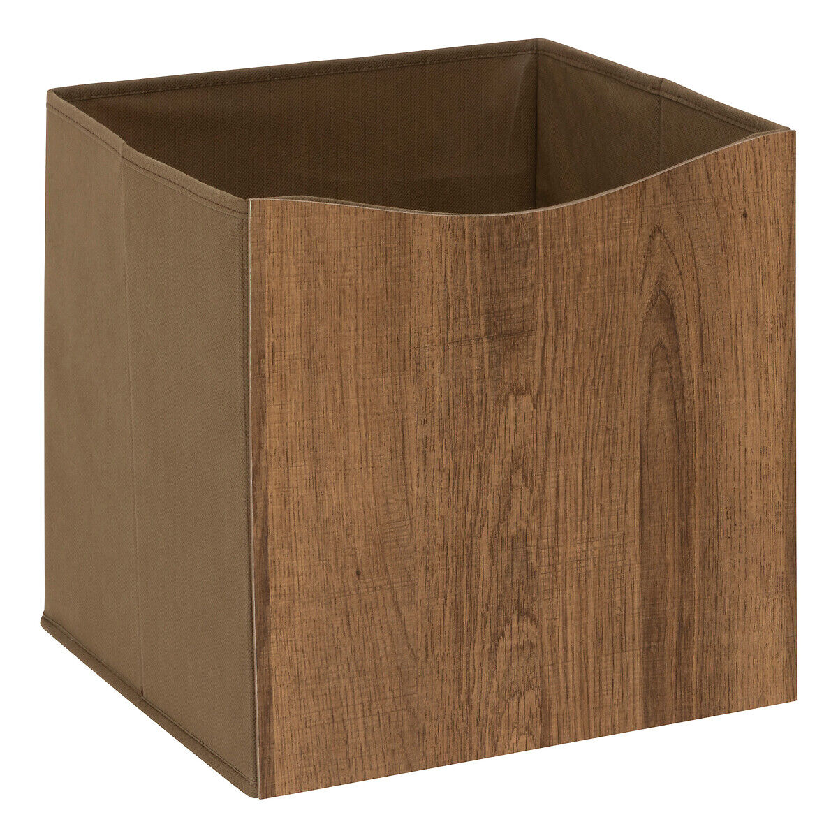 Caixa de arrumação castanha efeito madeira 31x31cm