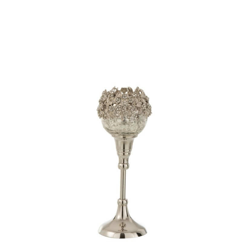 BIJOU - Photophore pied métal/alu/verre argent H23cm