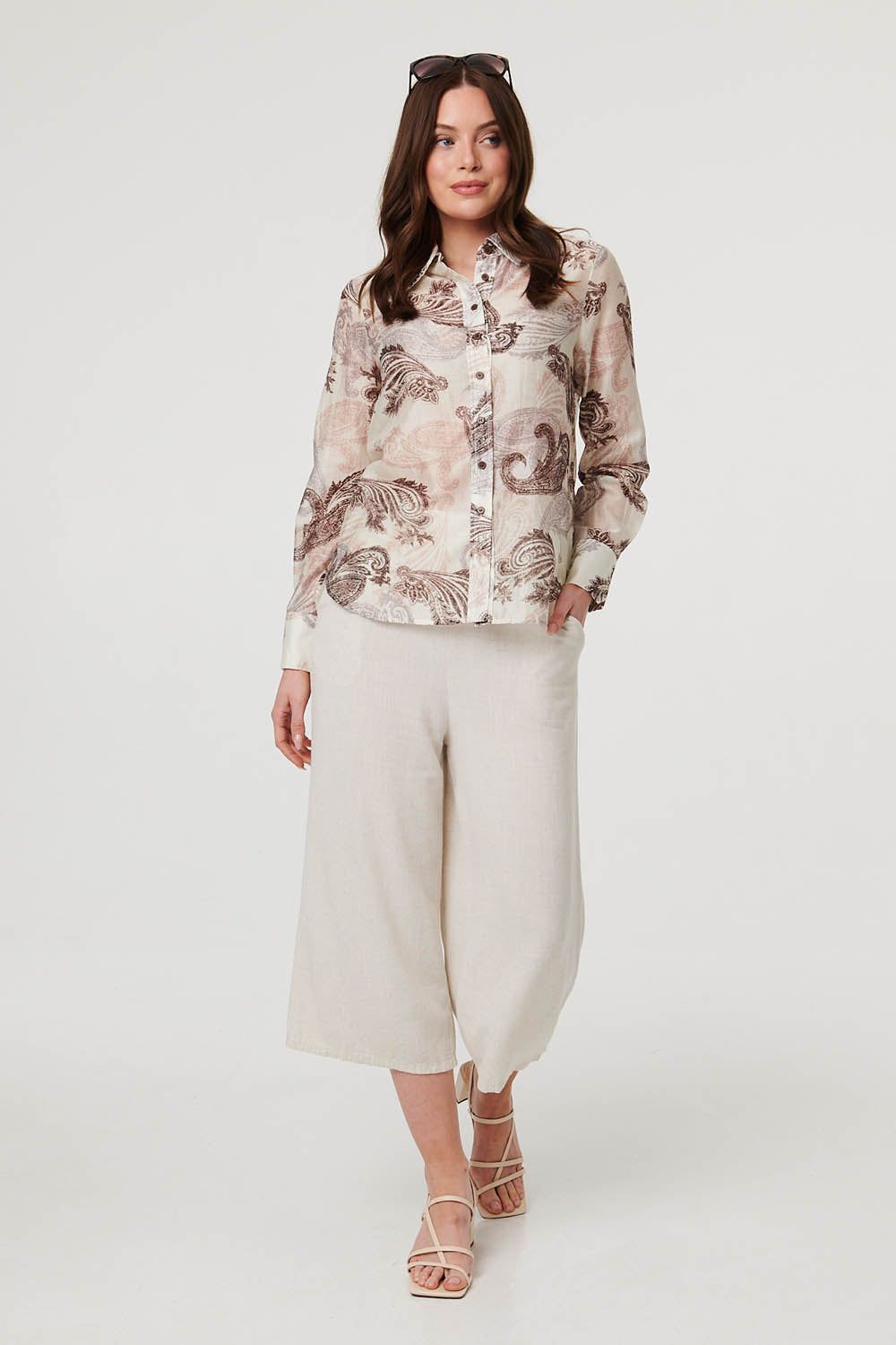 Izabel London Paisley Long Sleeve Collared Shirt