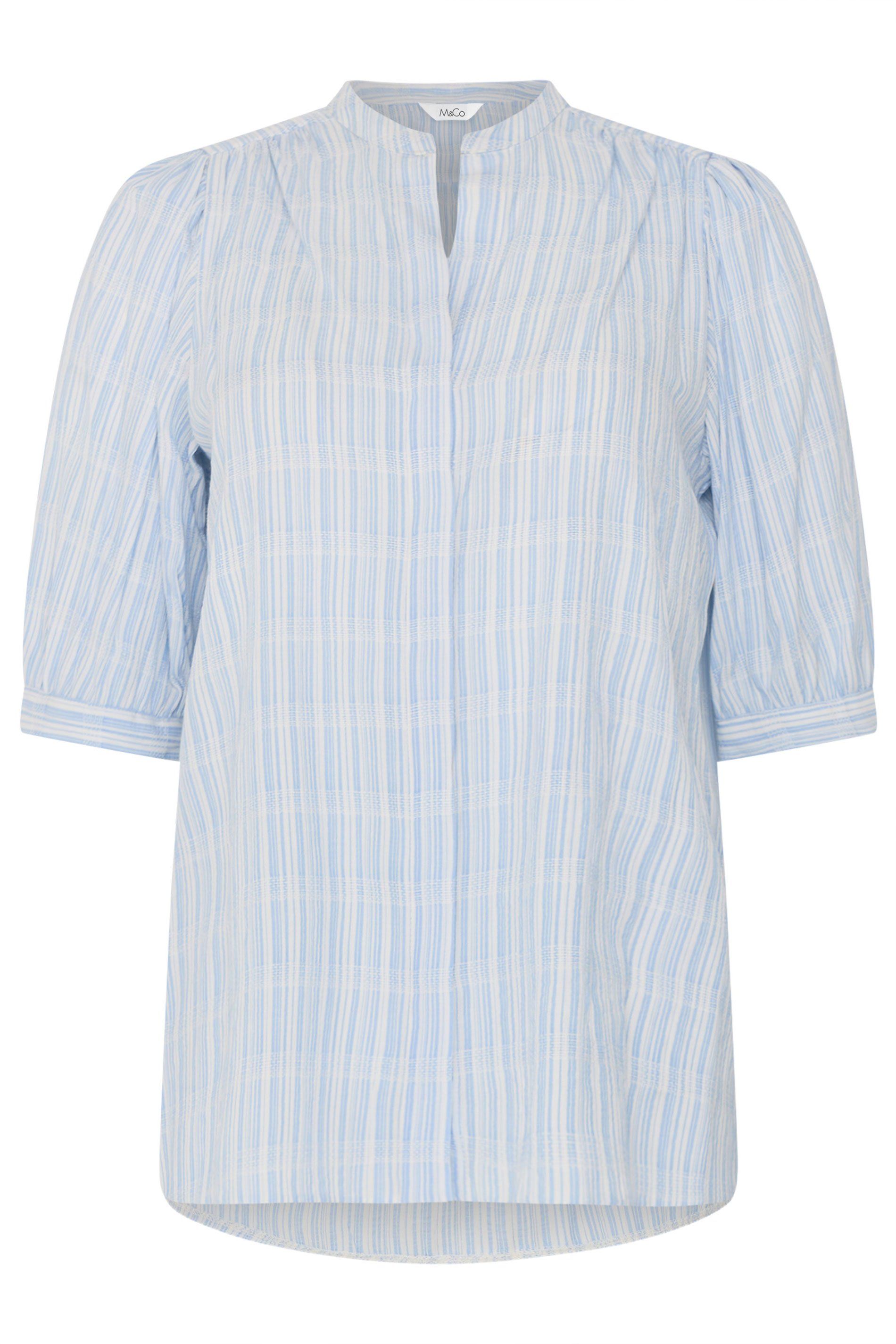 M&Co Stripe Short Puff Sleeve Blouse