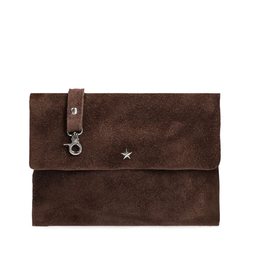 Manfield Donkerbruine suède clutch