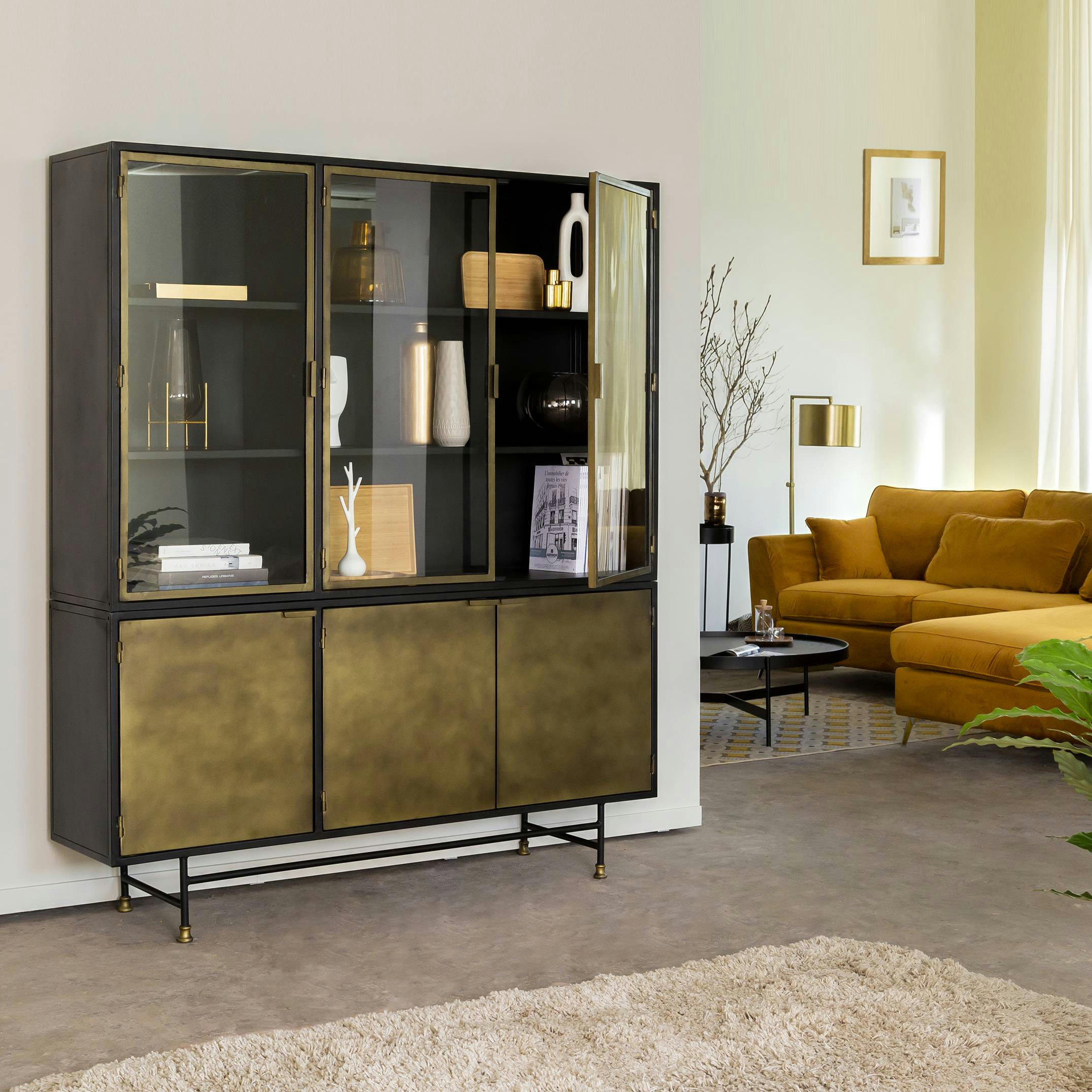 JANELLE - Vaisselier en métal doré 160 cm