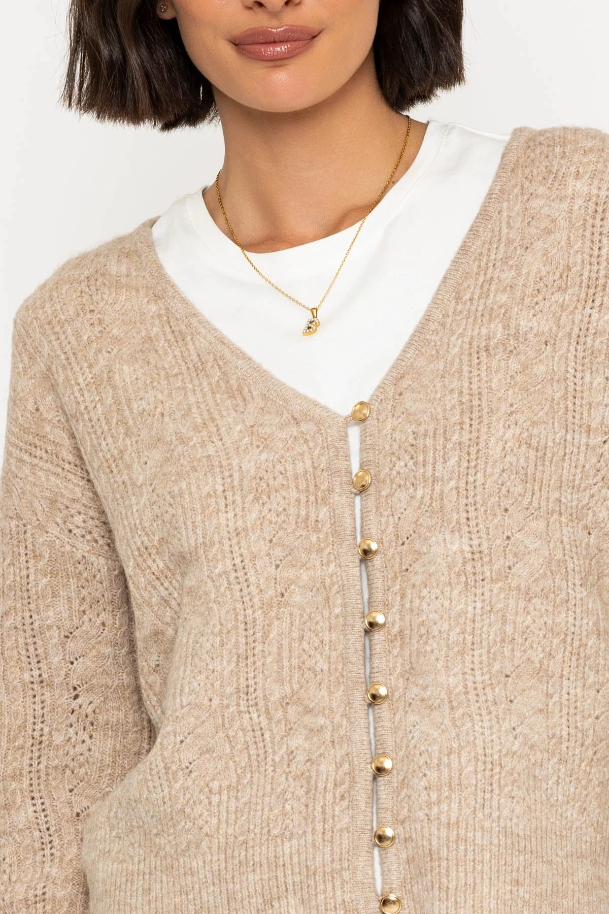 Mocha Pointelle Knit Cardigan