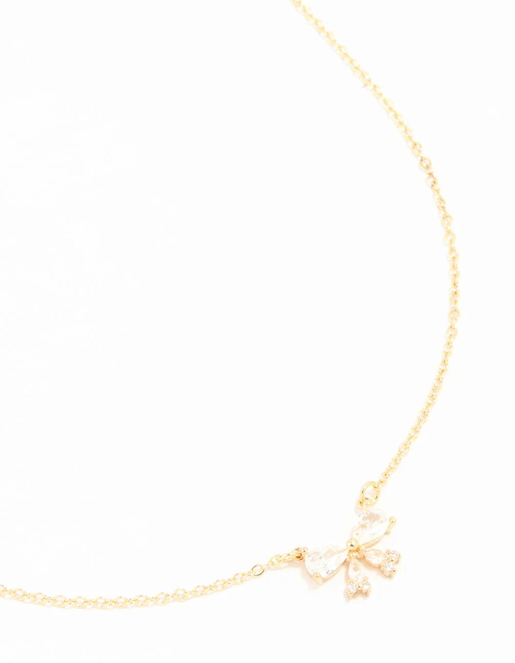 Gold Plated Cubic Zirconia Small Bow Pendant Necklace