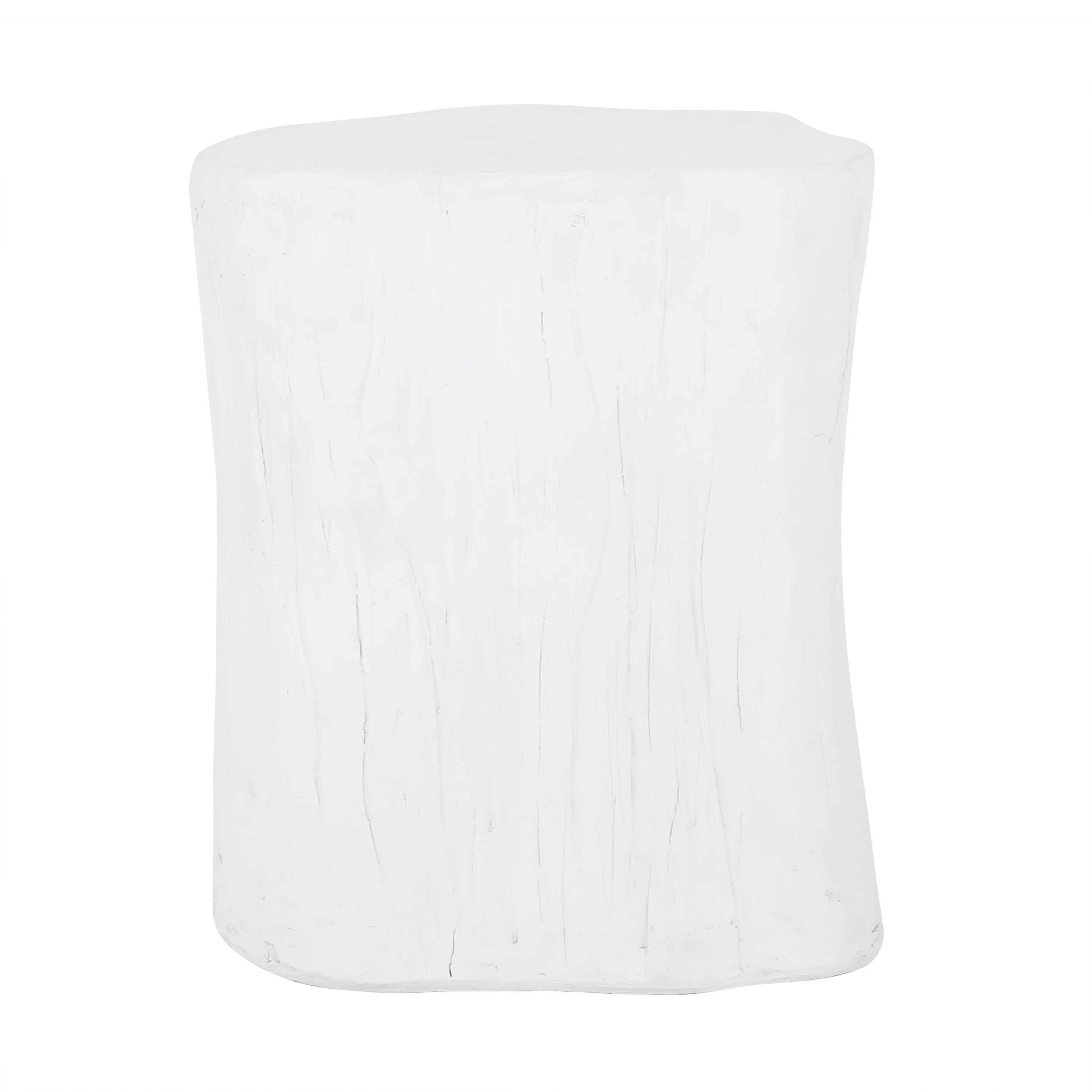 Outdoor End Table, Tree Stump Design, White Concrete Frame, 16 Inch