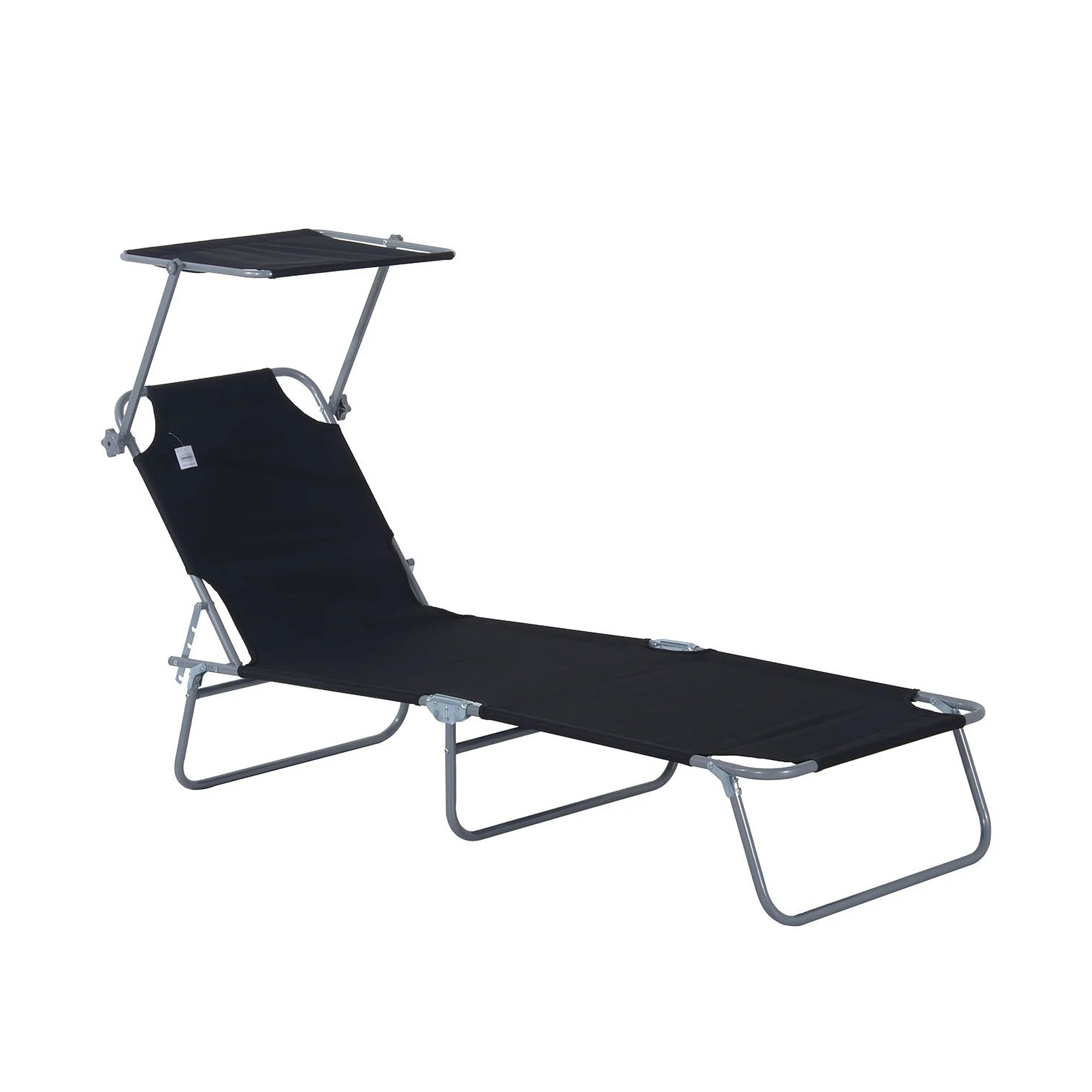 Adjustable Folding Outdoor Chaise Lounge Portable Patio Recliner with Removable Sun Canopy for Beach Camping