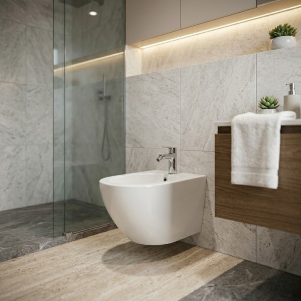 Bidet Wiszący z Otworem na Baterię Ukryte Mocowanie Ceramika Nowoczesny