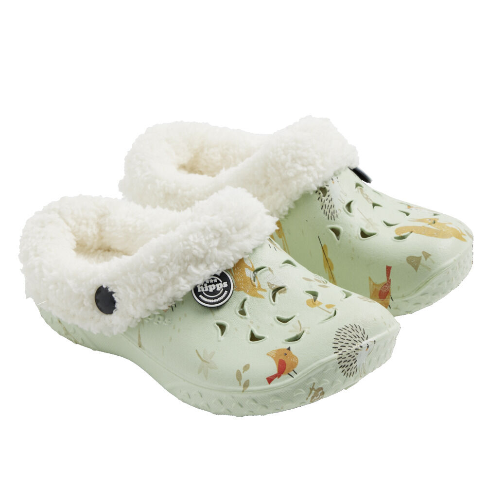 Sabots Hipps enfant fourrés vert pâle motifs animaux 24/25