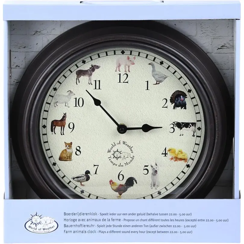 Wanduhr Gartenuhr mit Bauernhoftiergeräuschen